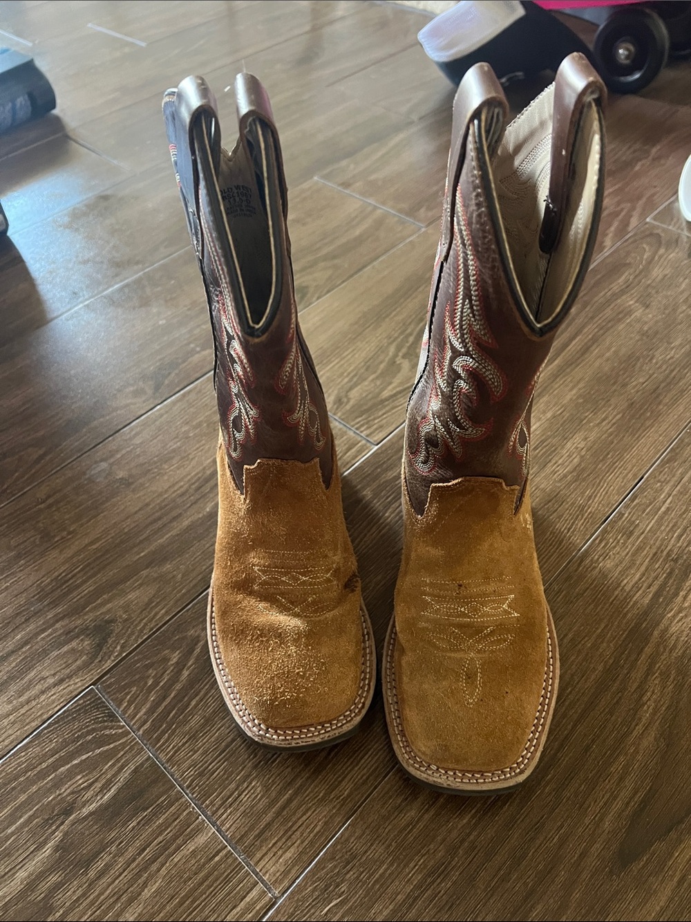 Old West Tan Suede & Brown Leather Western Boots